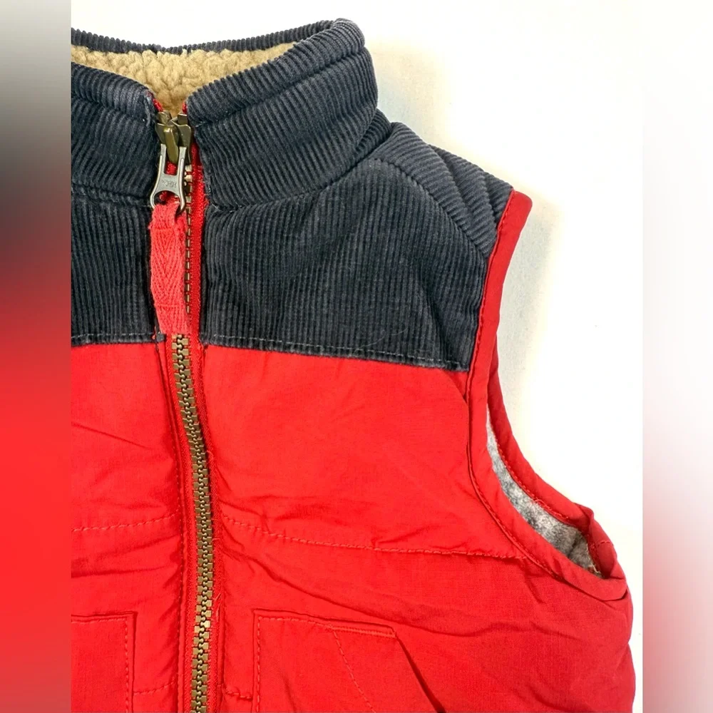 CARTER’S Baby Boys Red Corduroy Yoke‎ Puffer Vest 9M Sherpa Lined Retro Winter